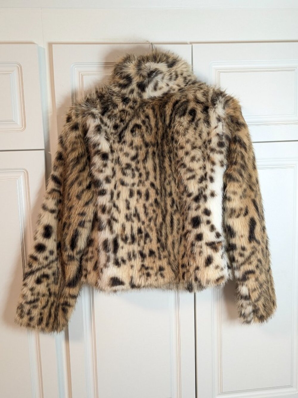 Leopard Faux Fur Shawl Collar CroppedJacket M Mob Wife Y2K Glam Western Boho NWT - Picture 5 of 14